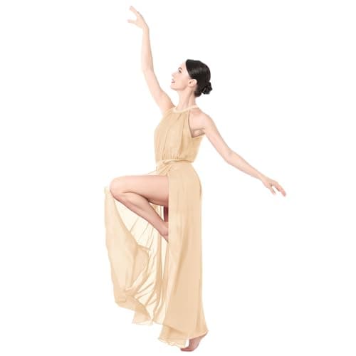 Lyrical Dance Costume for Women: Metallic Leotard and Maxi Skirt Set