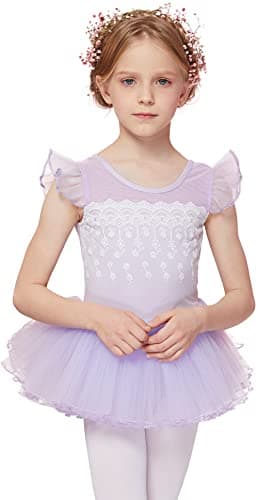 MdnMd Fly Short Sleeve Lace Dance Tutu for Toddler Girls