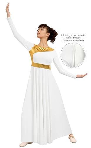 Sanmsoner Women's Long Sleeve Metallic Dance Dress for Church Praise