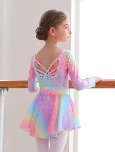 MdnMd Long Sleeve Ballet Leotards with Skirt Combo for Girls Toddler