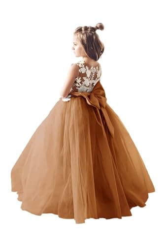 Inpown Lace Applique Tulle Flower Girl Wedding Dress