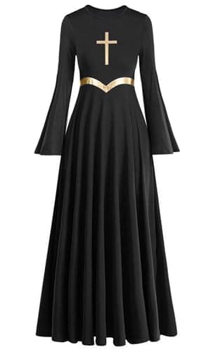 ELLYDOOR Women's Praise Dance Metallic Waistband Long Swing Robe