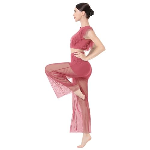 IBAKOM Women's Lyrical Dance Outfits 2PCS Chiffon Crop Top Shorts