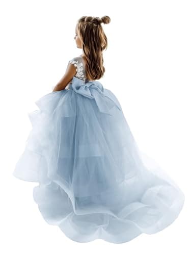 Zikusel Lace Applique Flower Girl Tiered Tulle Wedding Dress