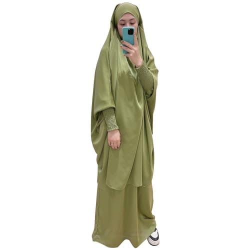 Zofocy Two-Piece Abaya Set for Muslim Women Elastic Sleeves Modest Prayer Dress