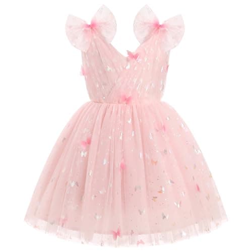 IMEKIS Girls' Butterfly Sparkle Tulle Dress for Weddings and Birthdays 2-10T