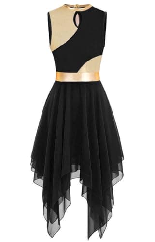 YrsZX Women's Metallic Color Block Sleeveless Tunic Overlays Worship Dance Dress