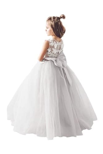 Inpown Lace Applique Tulle Flower Girl Wedding Dress