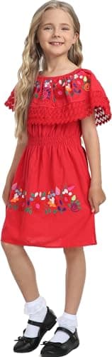 YZXDORWJ Mexican Embroidered Cinco de Mayo Floral Dress for Girls