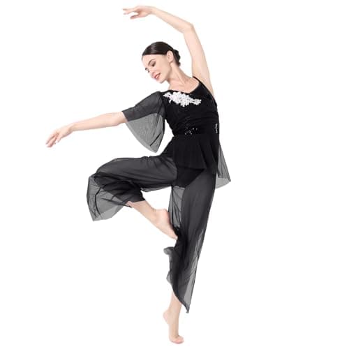 IBAKOM Women's Lyrical Dance 2PCS Chiffon Crop Top & Shorts Outfits