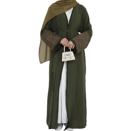 Odizli Women's Ramadan Abaya Embroidered Open Front Cardigan