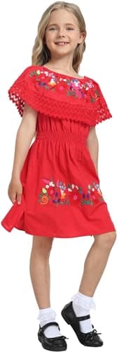 YZXDORWJ Mexican Embroidered Cinco de Mayo Floral Dress for Girls