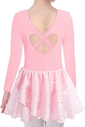 DANSHOW Shiny Ruffle Sleeve Ballet Leotard for Girls Toddler Dance Skirted Tutu Dress