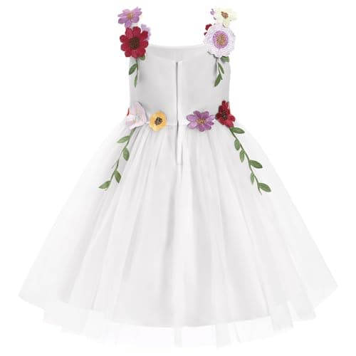 ODASDO Flower Girl A-line Tutu Dress Floral Embroidery Square Neck