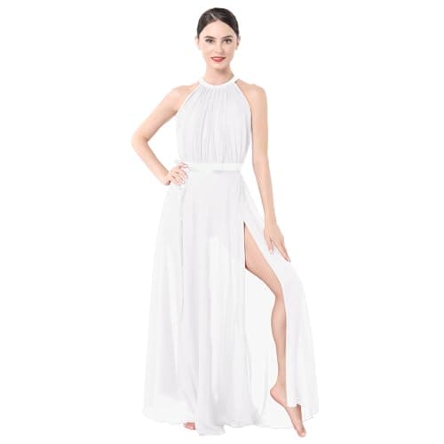 IBAKOM Women Lyrical Dance Two-Piece Sleeveless Leotard Mesh Skirt