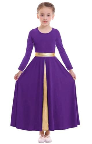 Z&X Girls Liturgical Dance Dress Wide Swing Skirt Long Sleeve Worshiprobe