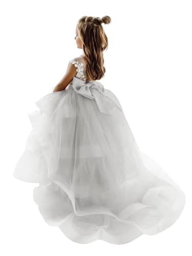 Zikusel Lace Applique Flower Girl Tiered Tulle Wedding Dress
