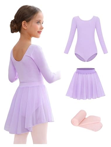 Mecceos Girls' Ballet Leotard Combo with Skirt & Tights