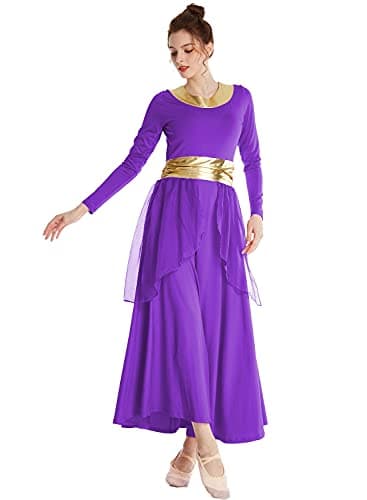 MYRISAM Women's Metallic Waistband Liturgical Dance Robe & Chiffon Skirt
