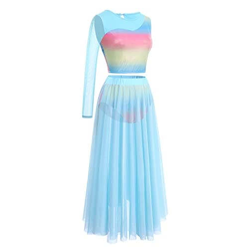 Lyrical Dance Costume for Women: Asymmetrical Top and Flowy Skirt 2PCS Outfit