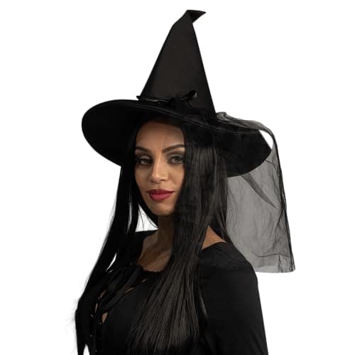 Wicked Witch Hat with Lace Veils for Women, Spooky Halloween Costume Accessory