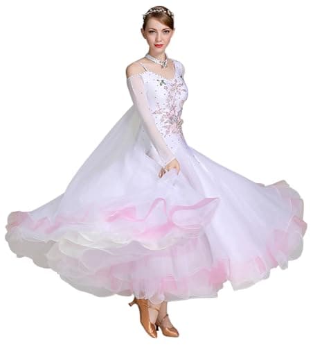 ELLYDOOR Women's Floral Rhinestone Ballroom Waltz Dress for Prom & Competition