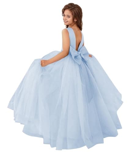 MCieloLuna Flower Girl Satin Tulle Princess Dress with Bow-Knot