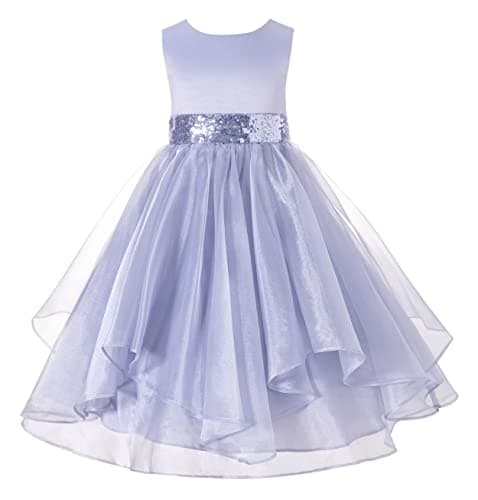 ekidsbridal Asymmetric Ruffled Organza Sequin Flower Girl Dress