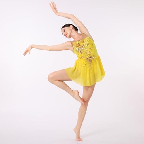 AFAVOM Women's Sequin Flower Ice Skating Dress for Competition Costume