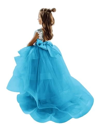 Zikusel Lace Applique Flower Girl Tiered Tulle Wedding Dress