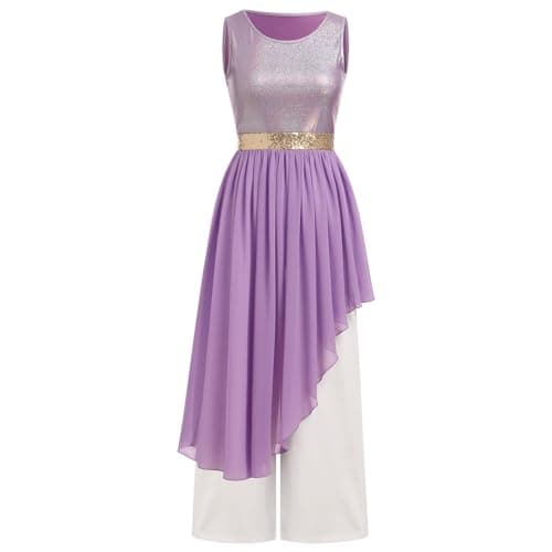 IBAKOM Women's Metallic Lyrical Dance Dress with Tunic and Pants