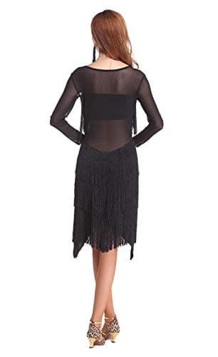 Z&X Women's Black Fringe Ballroom Dance Costume Tulle