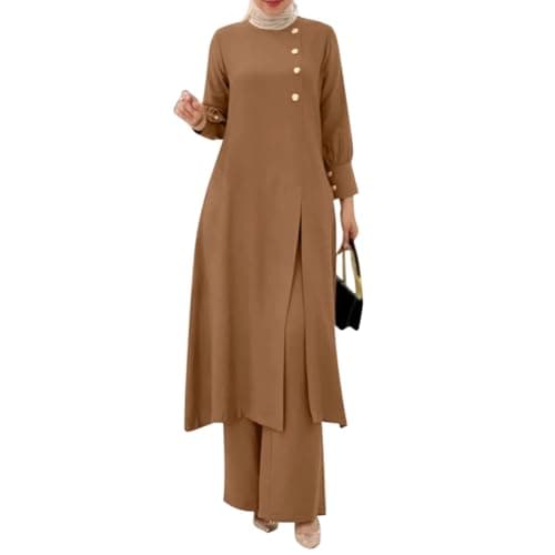 IDOPIP Women's Muslim Abaya Set with Pants - Long Sleeve Ramadan Casual Wear