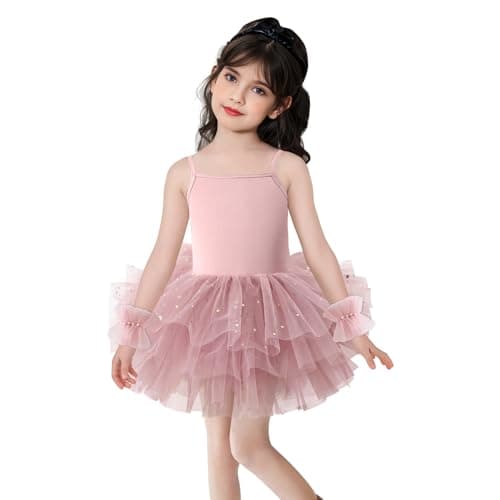 CARTEEL Toddler Girls Ballet Dress with Shiny Tulle Cuffs
