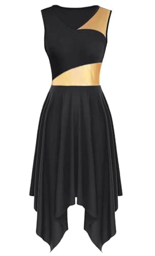 YrsZX Women's Metallic Color Block Sleeveless Tunic Overlays Worship Dance Dress