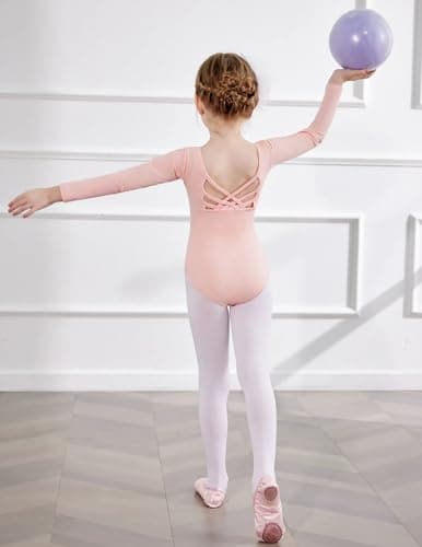 Zaclotre Long Sleeve Ballet Leotard with Crisscross Back & Shiny Skirt Combo