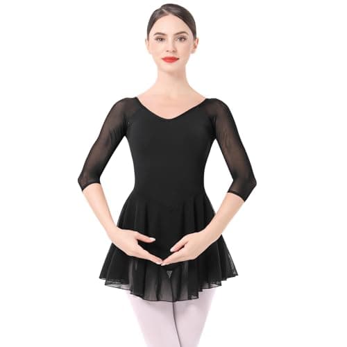 Women's 3/4 Sleeve Ballet Leotard with Skirt - Teens and Adults