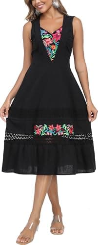 YZXDORWJ Women's Mexican Floral Embroidered Maxi Dress
