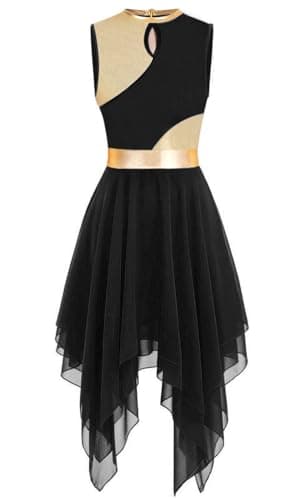 ELLYDOOR Gold Color Block Sleeveless Flowy Skirt Dance Tunic Costumes
