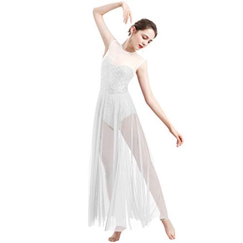 ODASDO Modern Lyrical Dance Dress with Sequins Tank Tulle Maxi Overlay