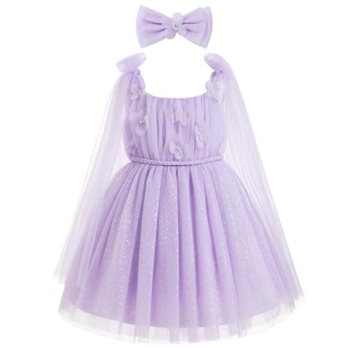 ODOLDI Baby Flower Girl Sleeveless Spaghetti Straps Floral Embroidered Toddler Party Dress