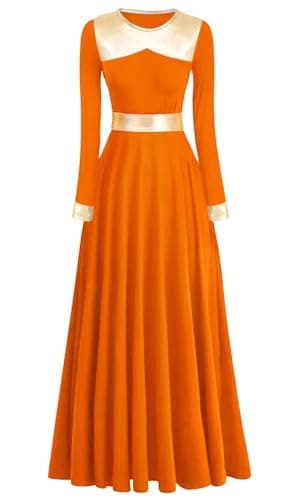 Z&X Women's Metallic Gold Liturgical Dance Dress for Church Worship