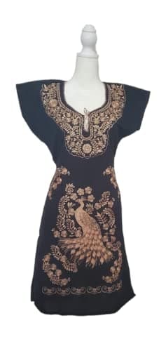 Puerta21 Authentic Mexican Embroidered Long Sleeve Dress (M, Black and Colors)
