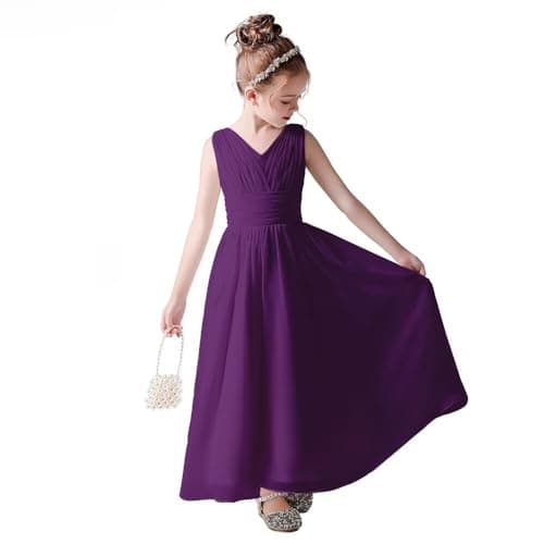 Little Girls Formal Party Dress - Long Chiffon Flower Girl Wedding Bridesmaid Dress