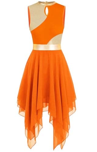 YrsZX Women's Metallic Color Block Sleeveless Tunic Overlays Worship Dance Dress