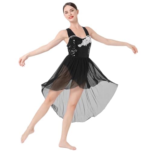 IBAKOM Women Shiny Sequins Flower Contemporary Dance Costume