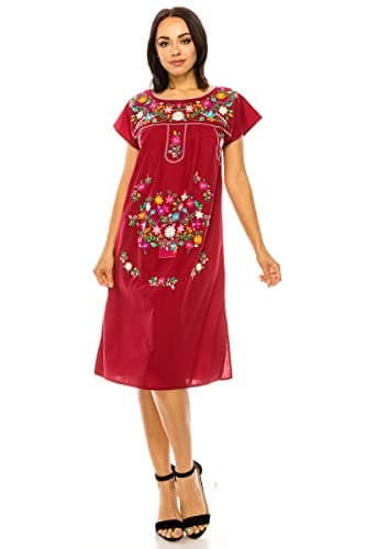 Unik Women's Embroidered Mexican Bohemian Long Casual Dress