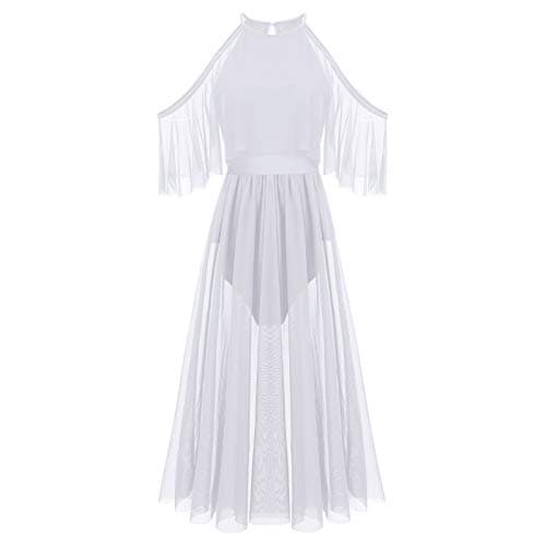Lyrical Dance Costume for Women: Shiny Cross-Strap Mesh Tulle Dress