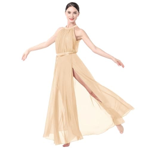 Lyrical Dance Costume for Women: Metallic Leotard and Maxi Skirt Set