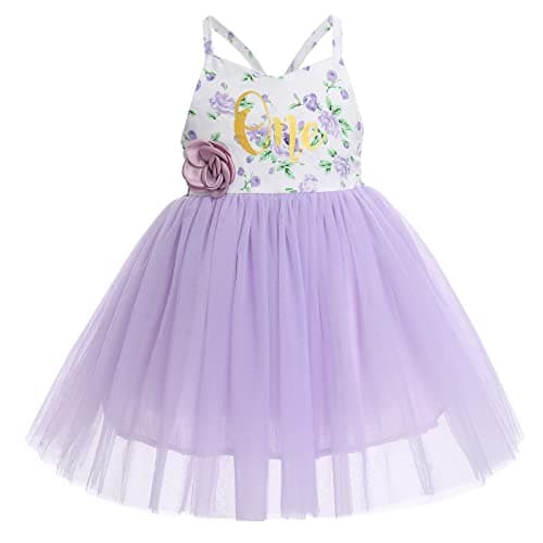 Boho Floral Backless Tulle Dress with Flower Headband for Baby Girl Toddler Kids 1st/2nd Birthday Party